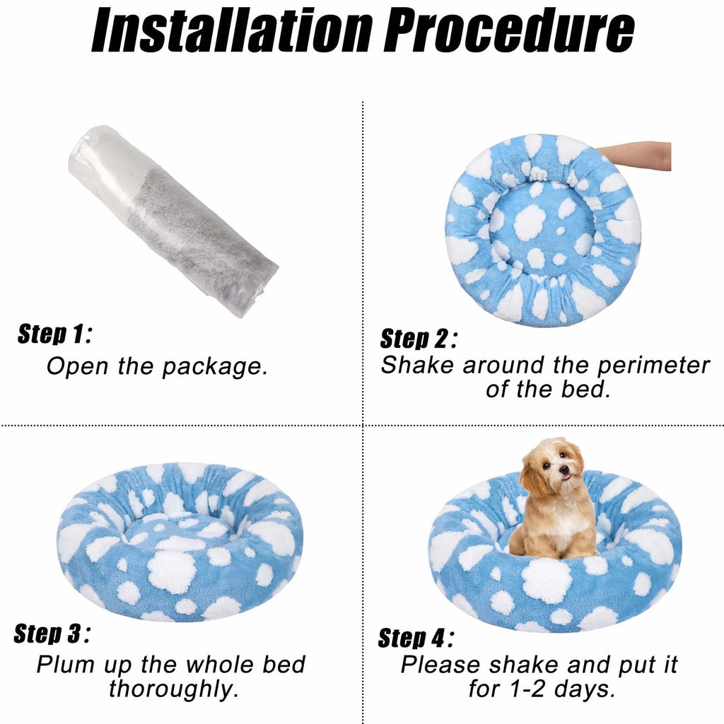 Calming Donut Dog & Cat Bed Small Fluffy Round Washable Gray Non-Slip